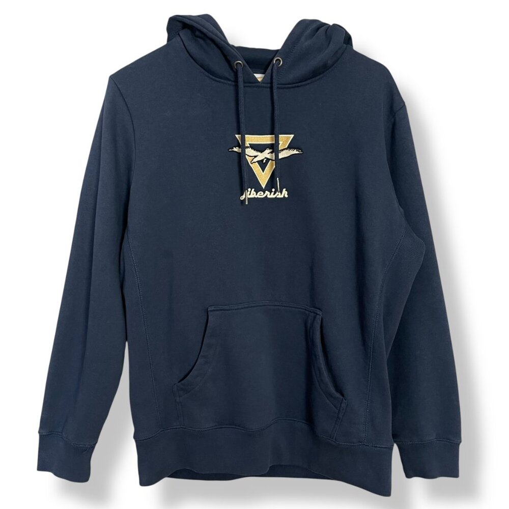 Jiberish‎ Sweatshirt Hoodie Drawstring Size Medium Navy Blue Embroidered Unisex